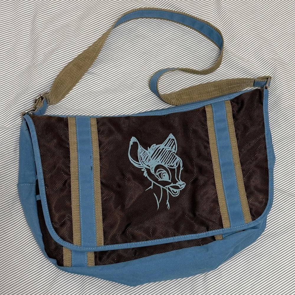 00’s Disneyland Resort Bambie‎ Blue & Brown Messenger Bag Crossbody Laptop Bag